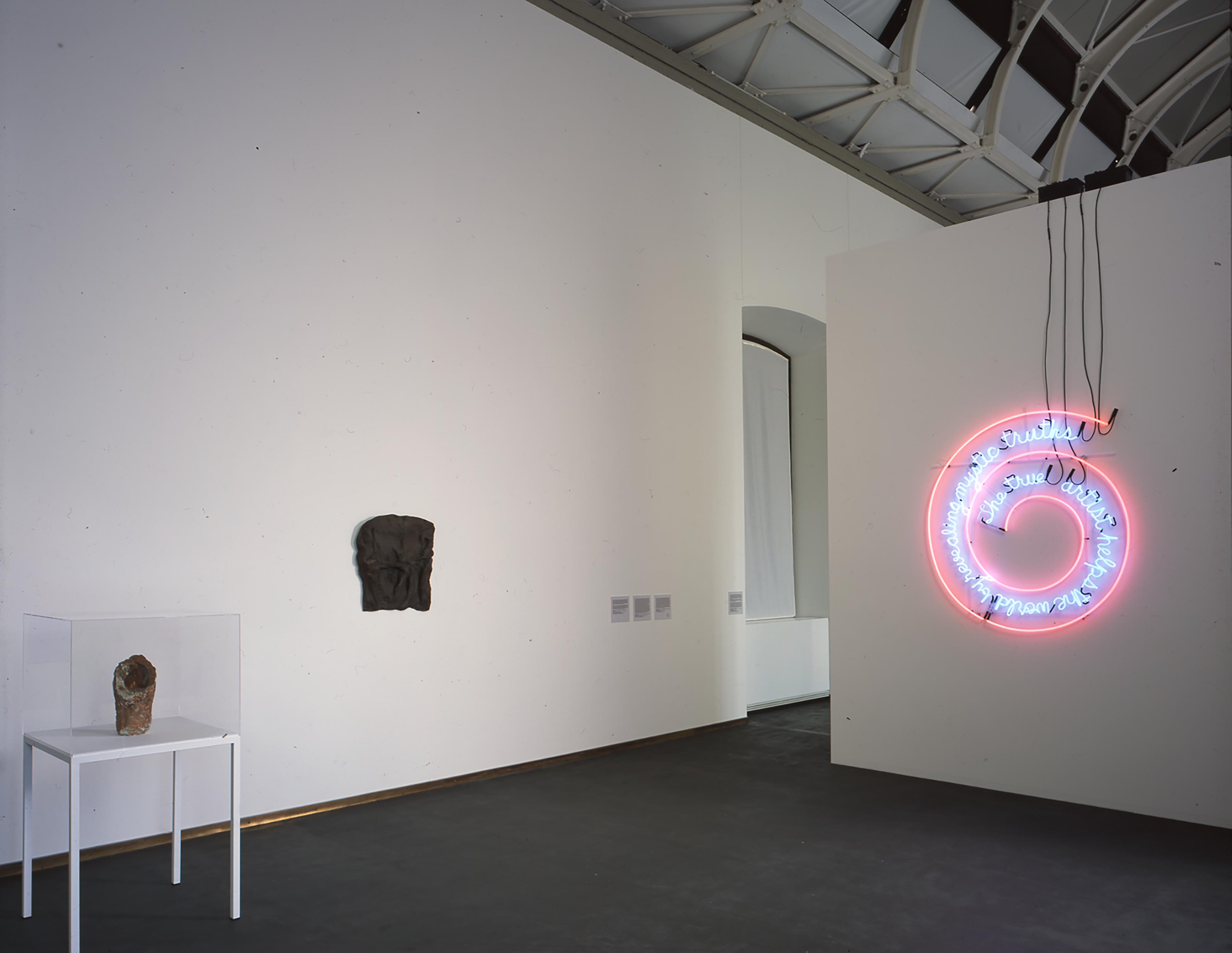 Bruce Nauman, Device for a Left Armpit, 1967; Henry Moore Boundto Fail, 1967; The True Artist Helps the World by Revealing Mystic Truths (Window or Wall Sign), 1967